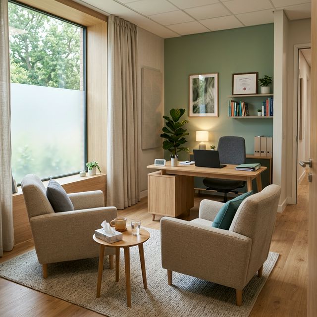 Clinician speaking with patient during a mental health consultation